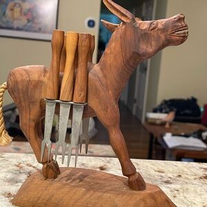 Handcrafted Wooden Bull Knife Holder.